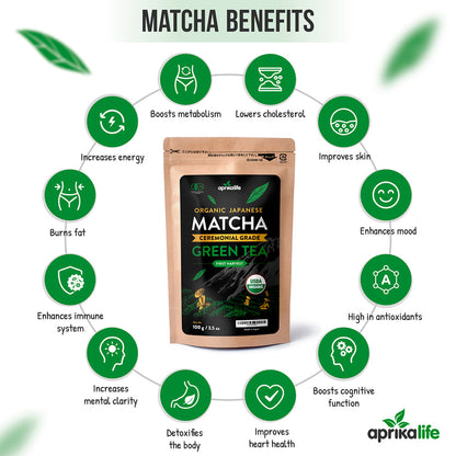 Organic Japanese Ceremonial Grade Matcha Green Tea Powder by Aprika Life