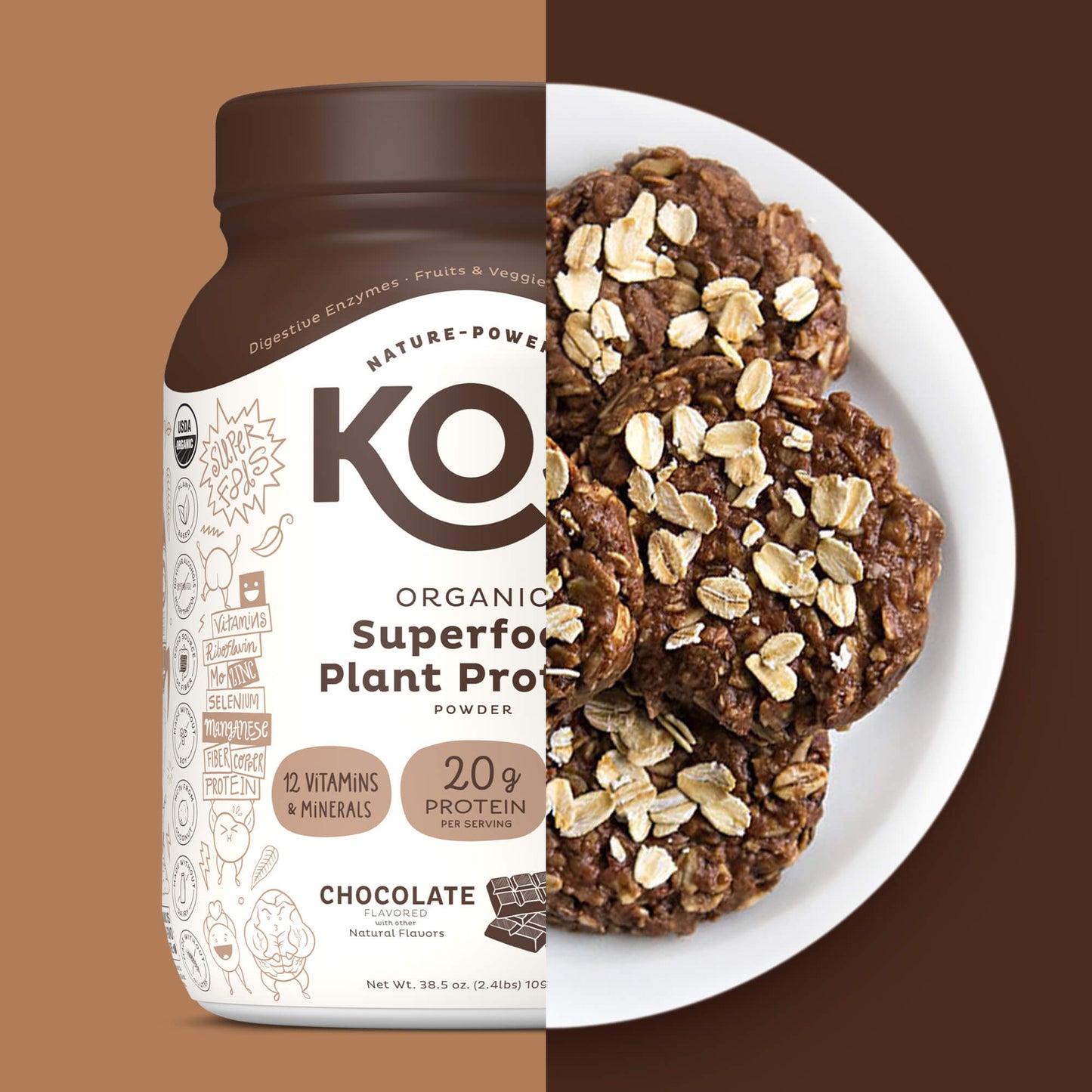 organic plant protein, chocolate, 28 servings by kos