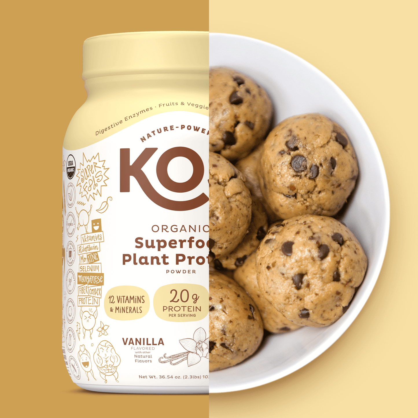 kos organic plant protein, vanilla, 28 servings by kos