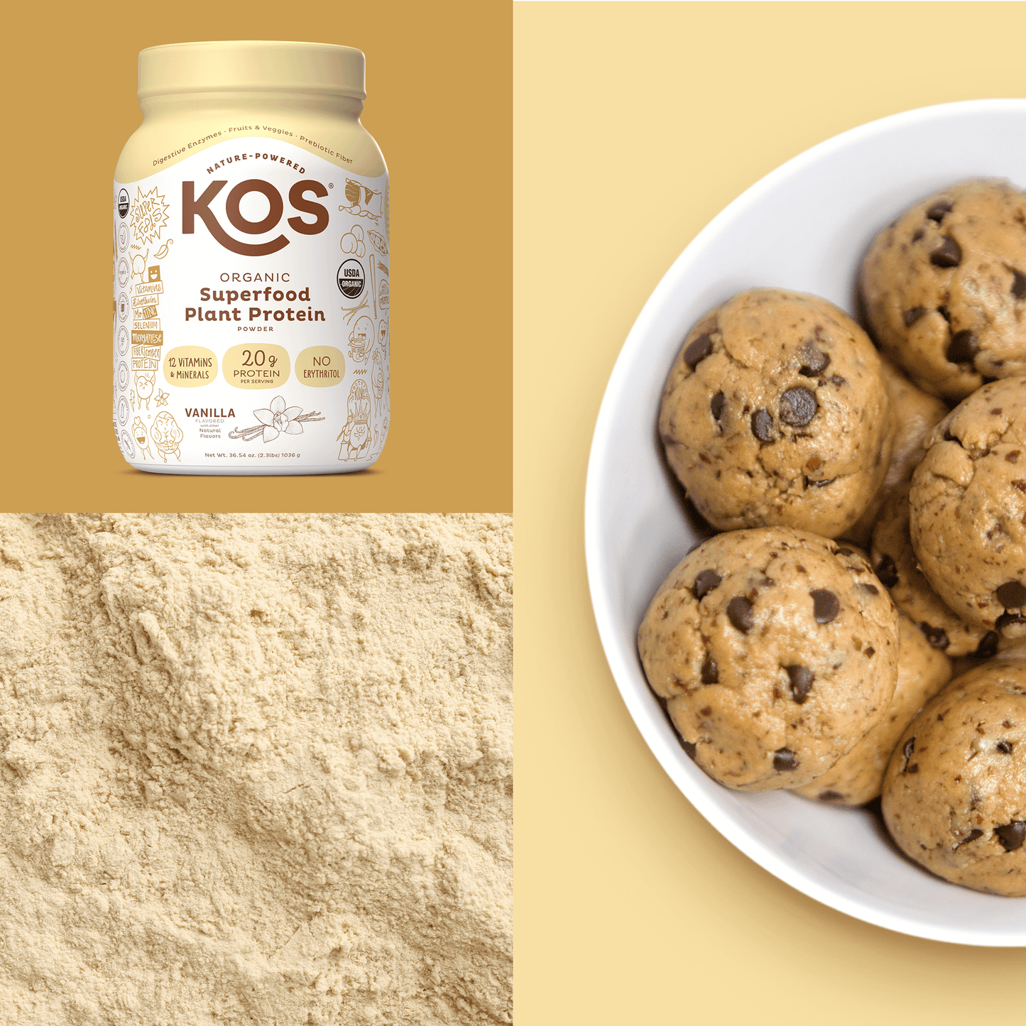 kos organic plant protein, vanilla, 28 servings by kos