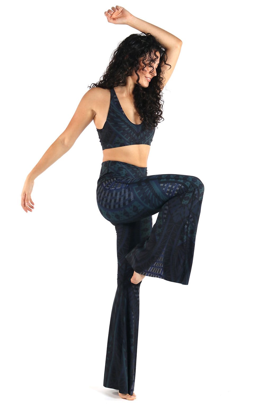 warrior one printed bell bottoms by yoga democracy