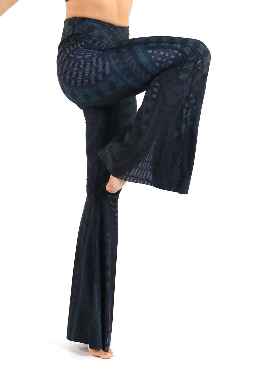 warrior one printed bell bottoms by yoga democracy