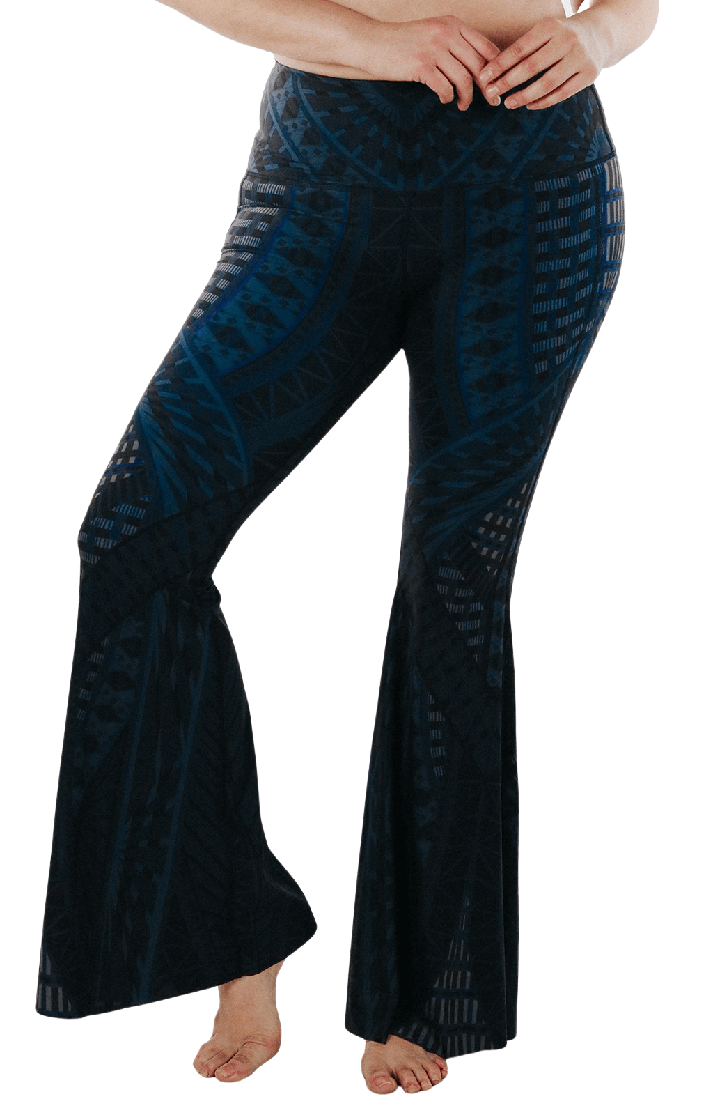 warrior one printed bell bottoms by yoga democracy