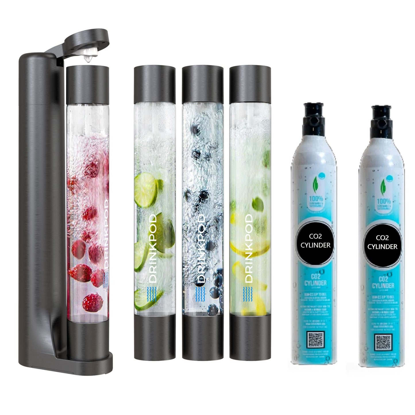 fizzpod 1+ soda maker + co₂ cylinder (2-pack) by drinkpod