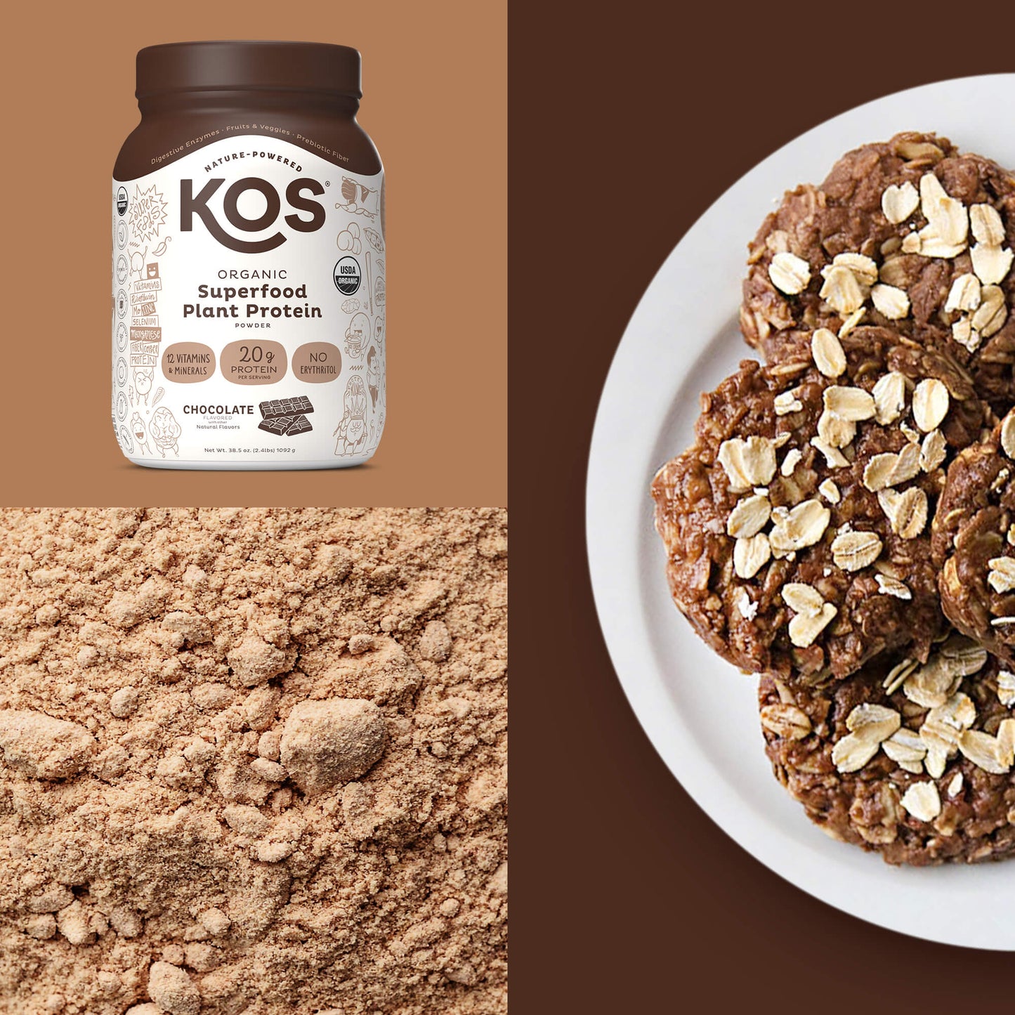 organic plant protein, chocolate, 28 servings by kos