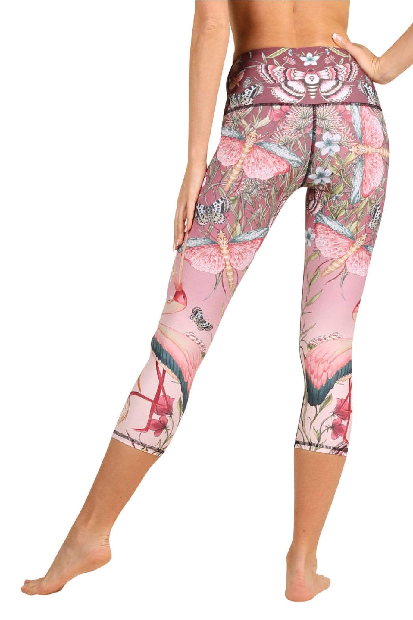 pretty in pink printed yoga crops by yoga democracy