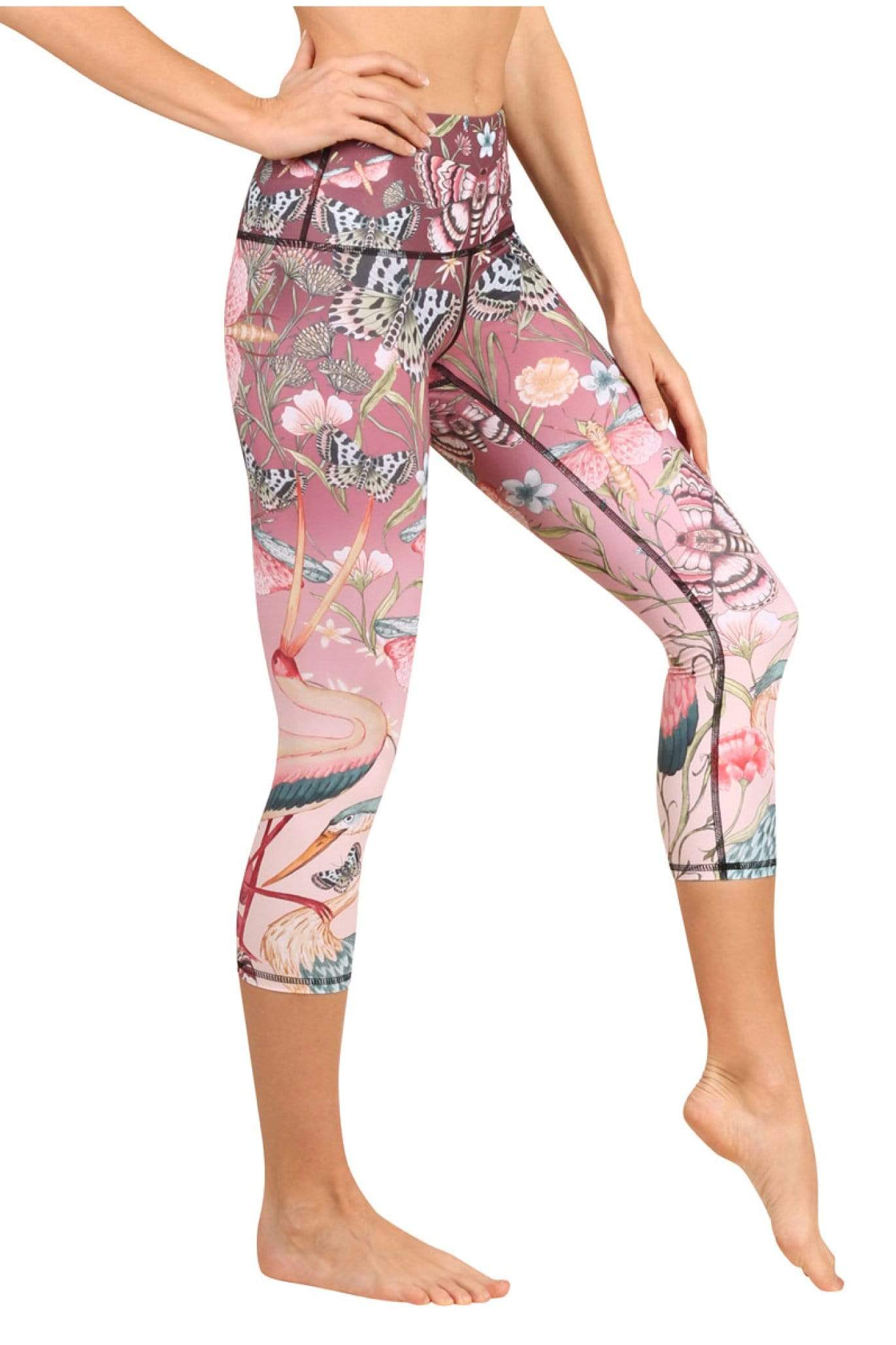 pretty in pink printed yoga crops by yoga democracy