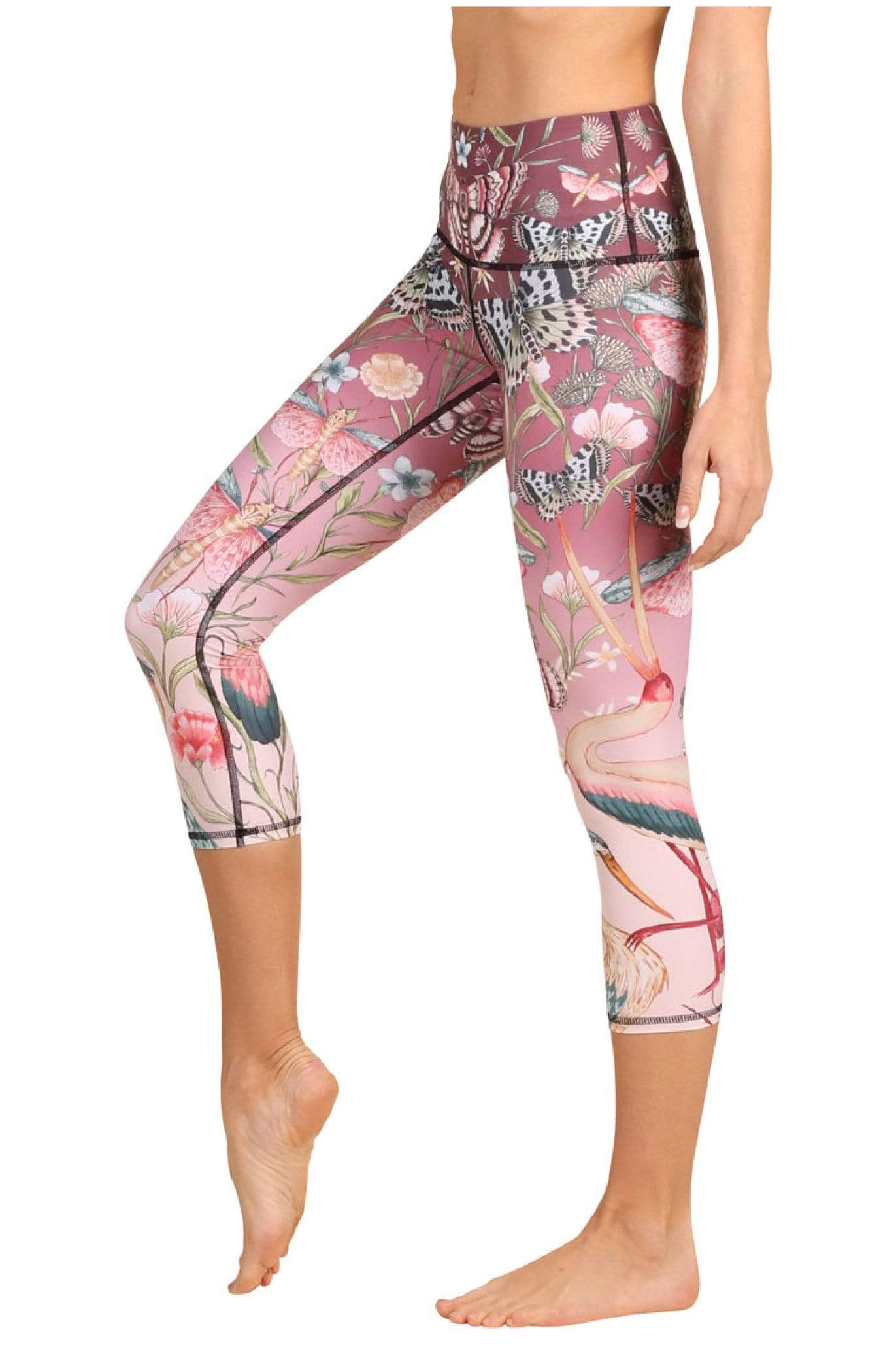 pretty in pink printed yoga crops by yoga democracy