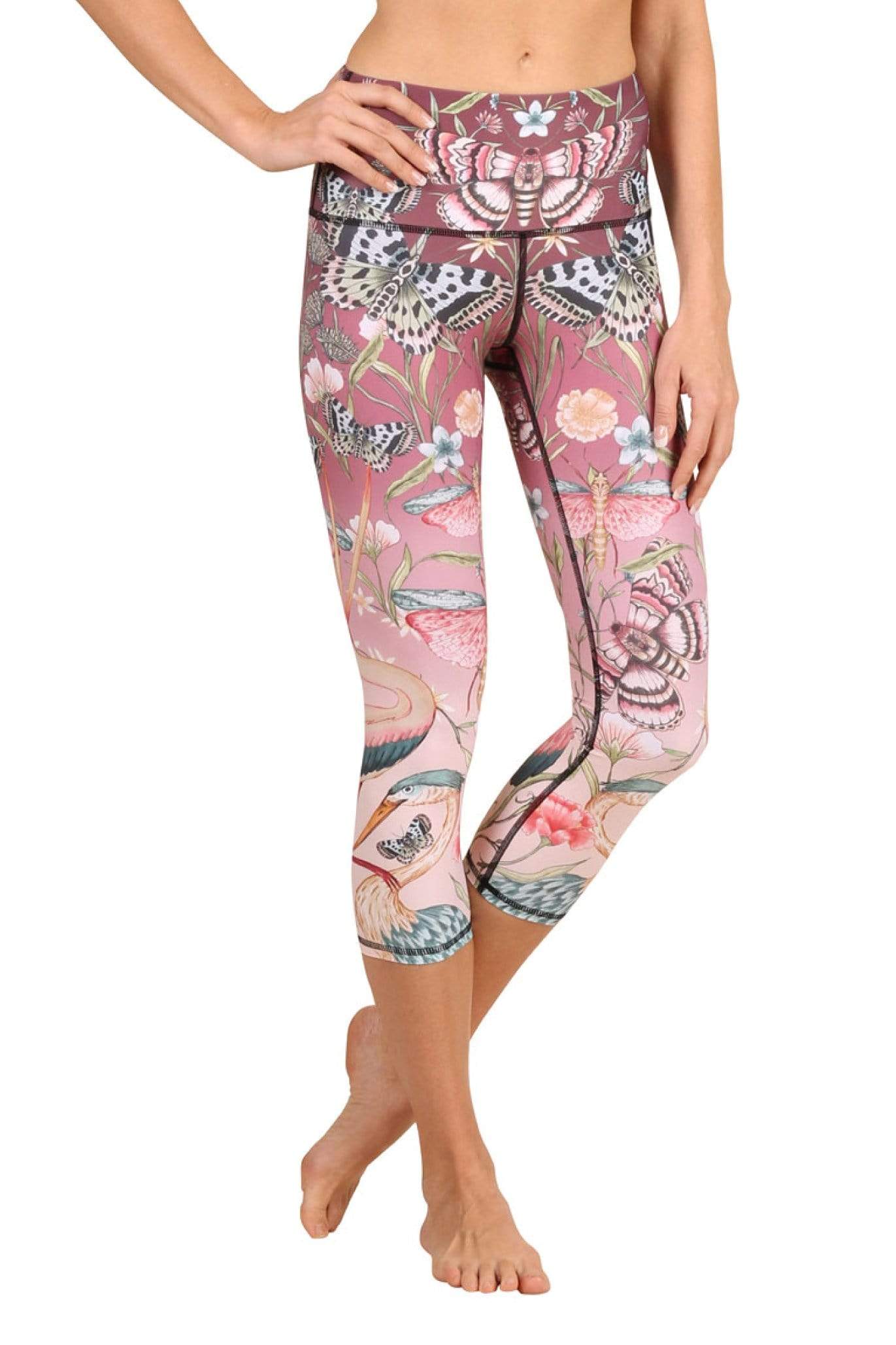 pretty in pink printed yoga crops by yoga democracy