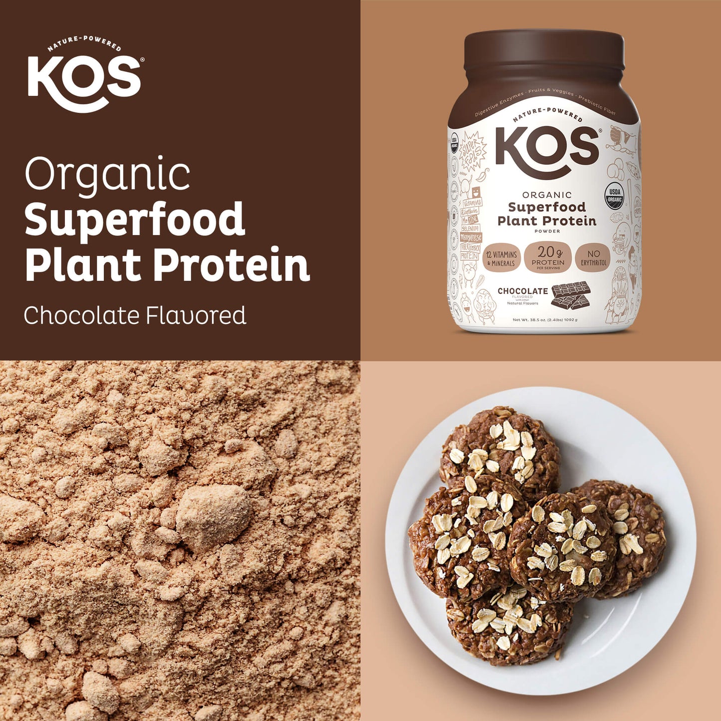 organic plant protein, chocolate, 28 servings by kos