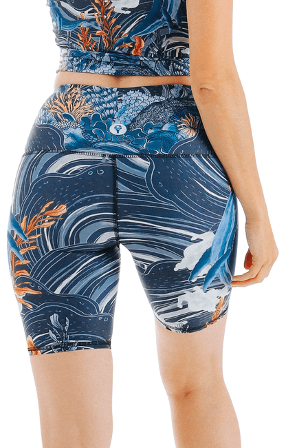 Biker Shorts in Whale Hello by Yoga Democracy