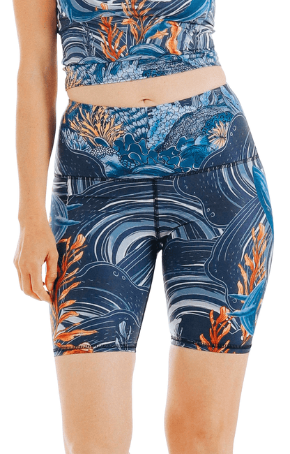 Biker Shorts in Whale Hello by Yoga Democracy