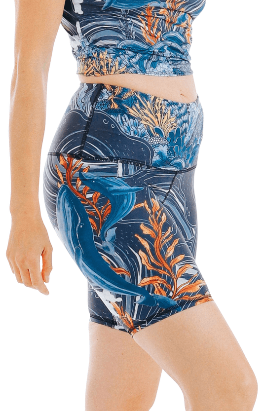 Biker Shorts in Whale Hello by Yoga Democracy