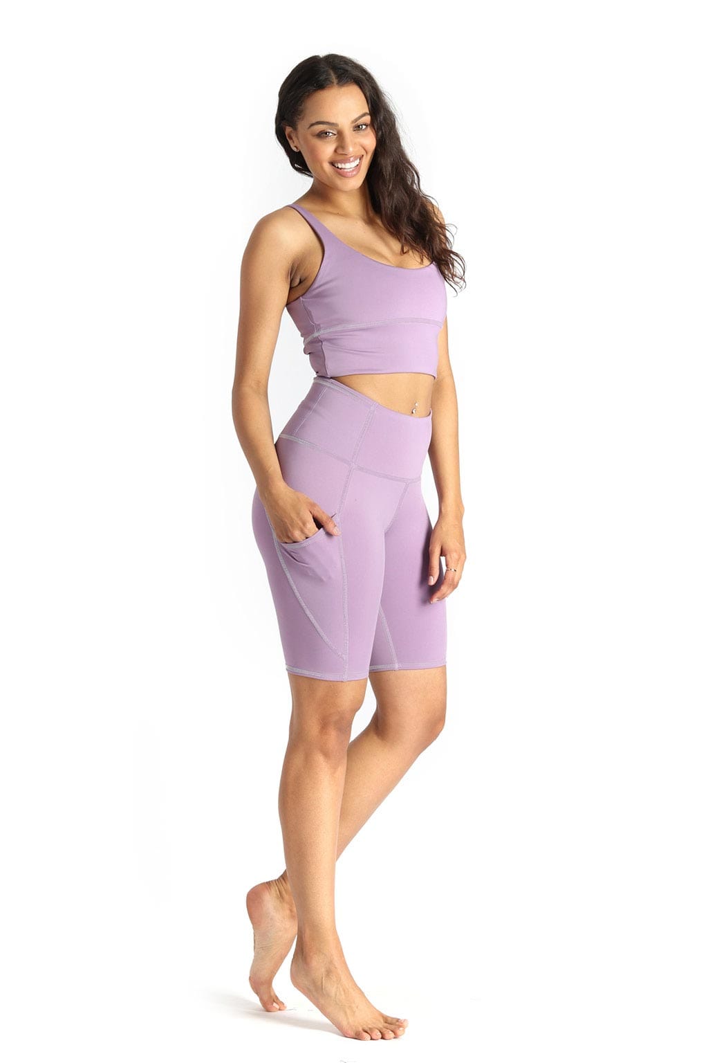 utility biker short in amethyst by yoga democracy