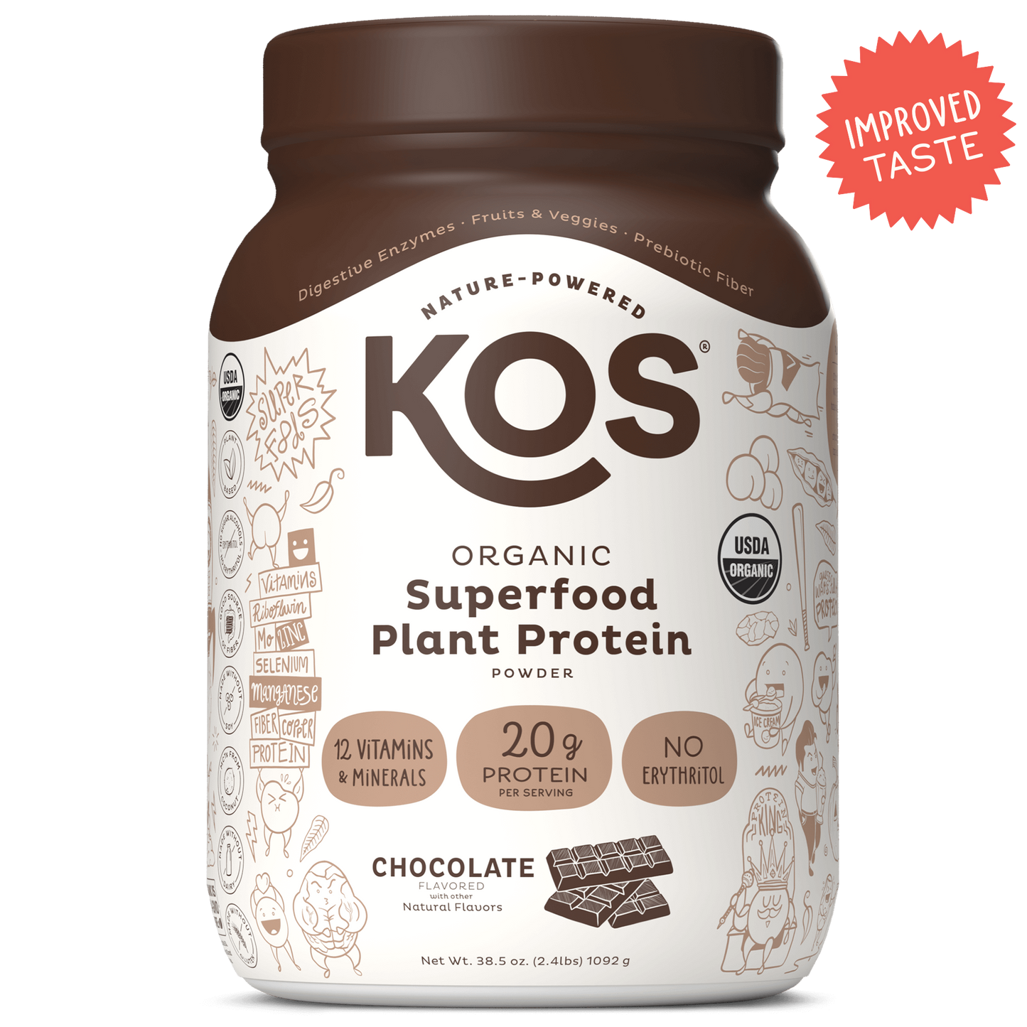 organic plant protein, chocolate, 28 servings by kos