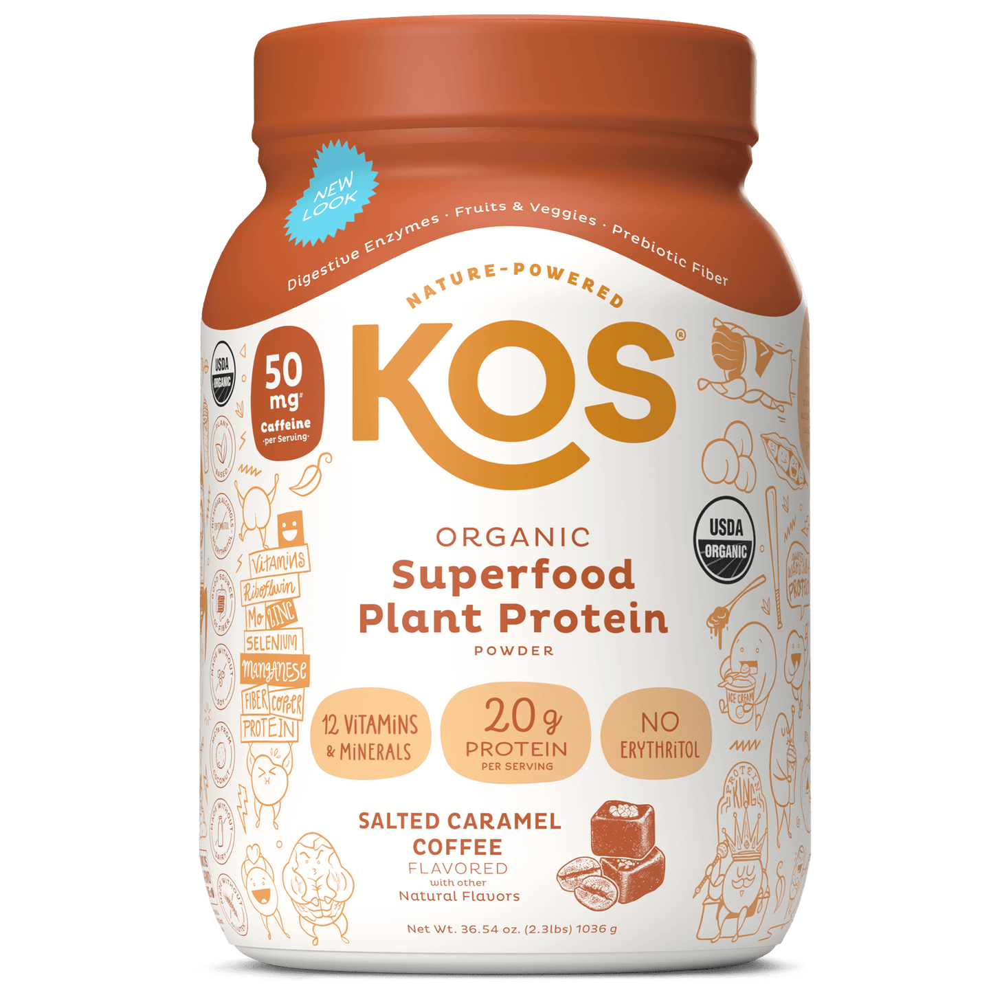 organic plant protein, salted caramel coffee, 28 servings by kos