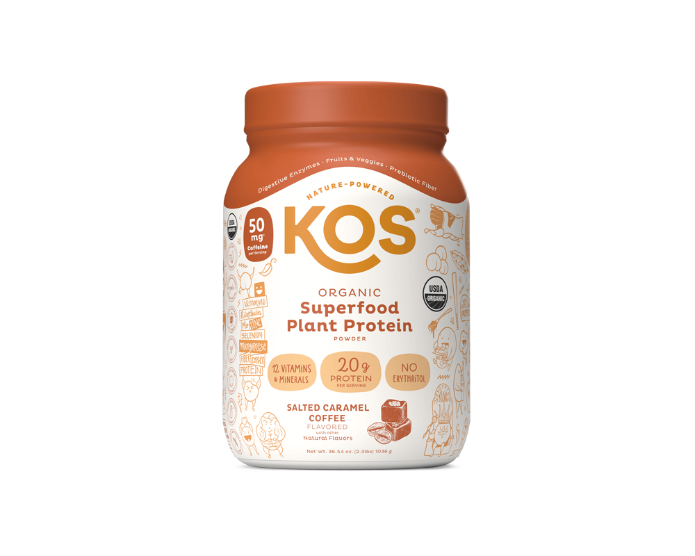 organic plant protein, salted caramel coffee, 28 servings by kos