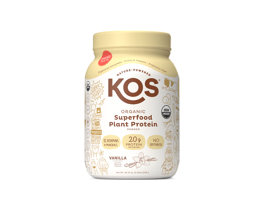 kos organic plant protein, vanilla, 28 servings by kos