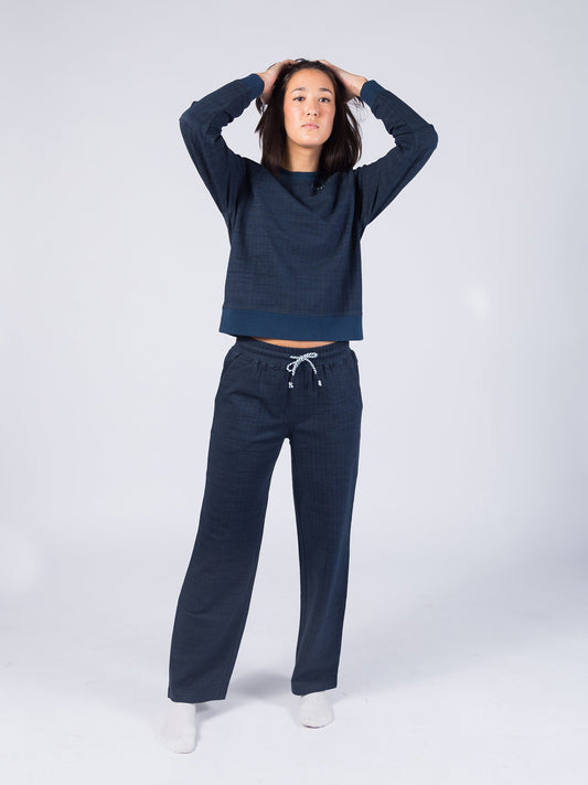 Wide Leg Herringbone Flex Pants | Deep Sea by Happy Earth