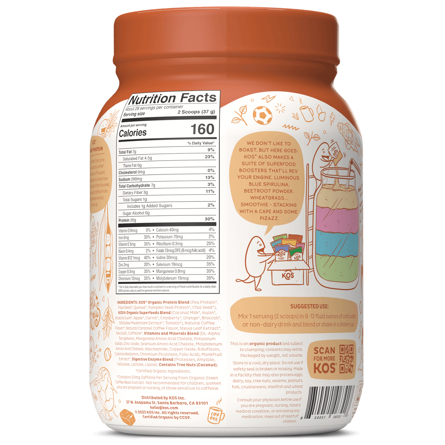 organic plant protein, salted caramel coffee, 28 servings by kos