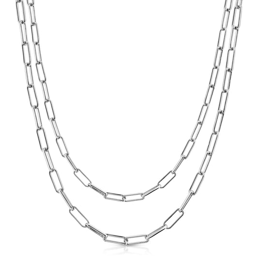 Silver Double Elongated Link Chain Necklace by eklexic