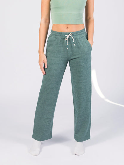 Wide Leg Herringbone Flex Pants | Calathea Green by Happy Earth