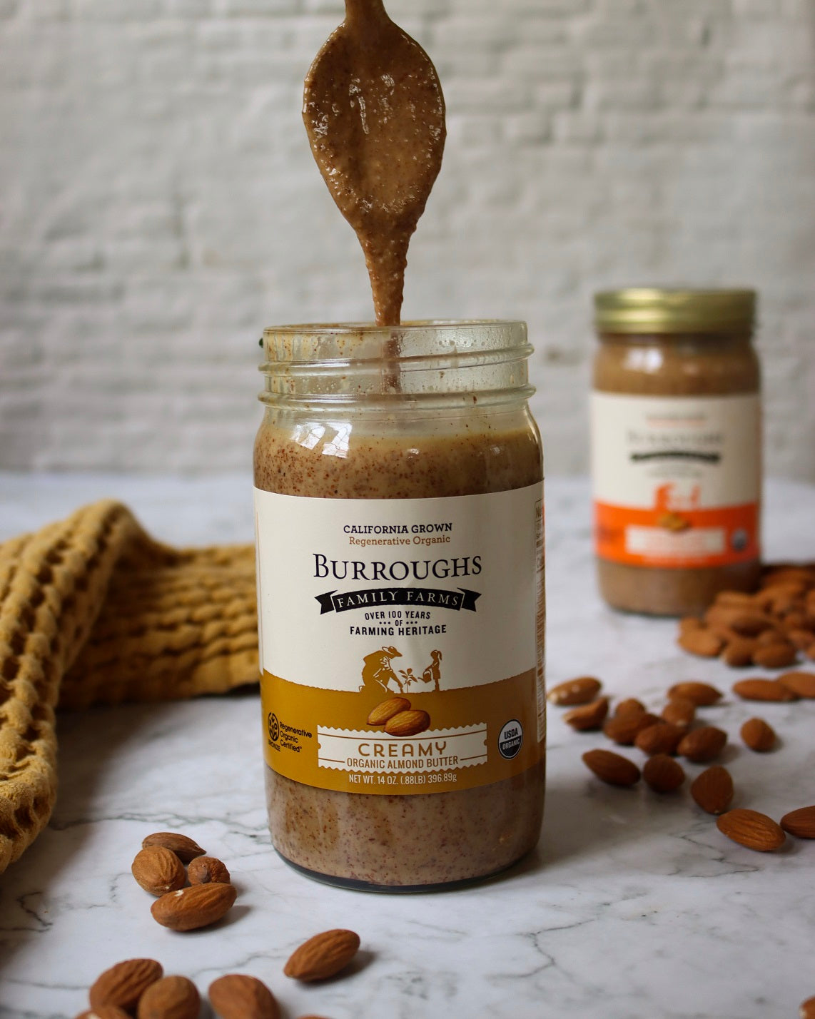 regenerative organic creamy almond butter by burroughs family farms