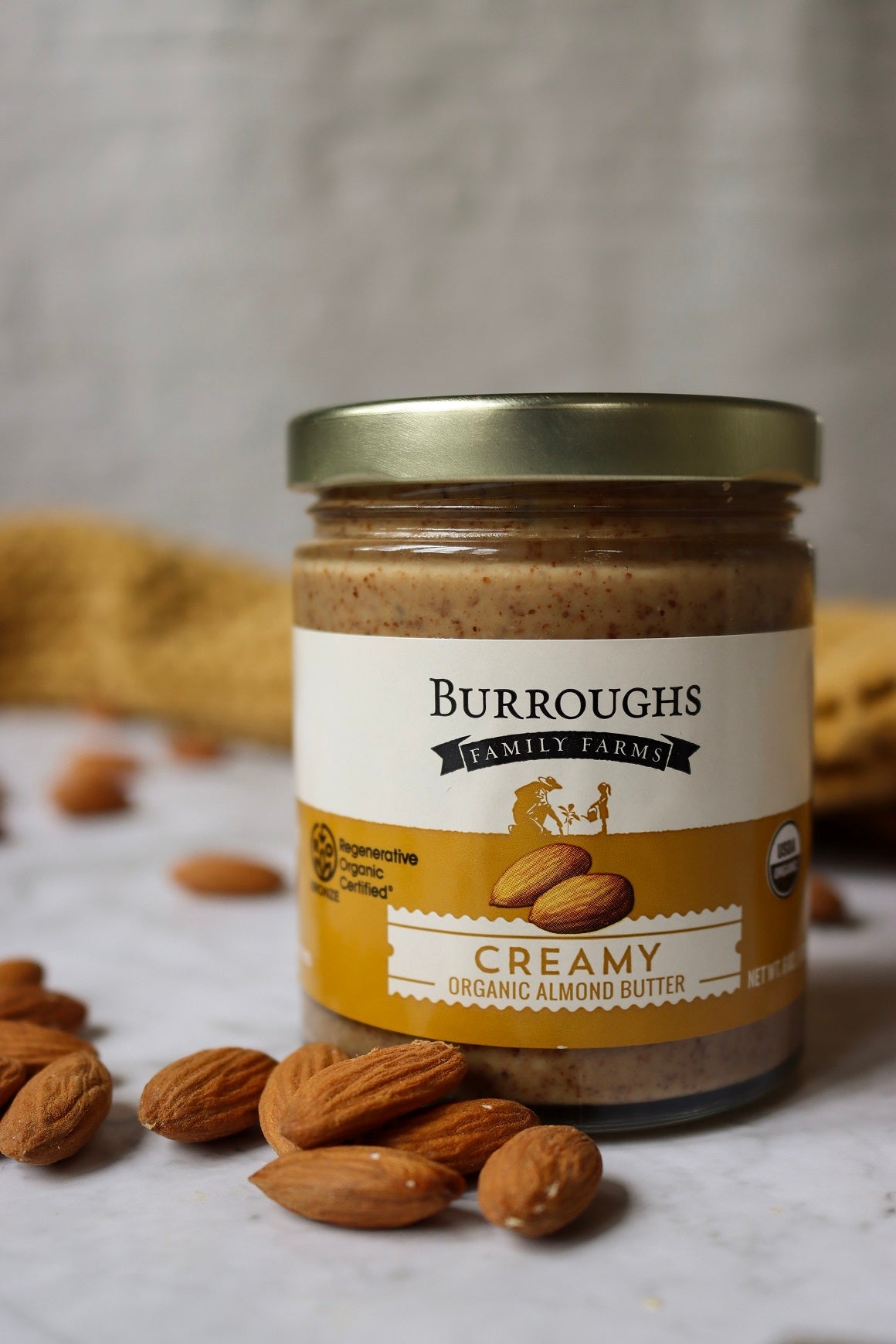 regenerative organic creamy almond butter by burroughs family farms