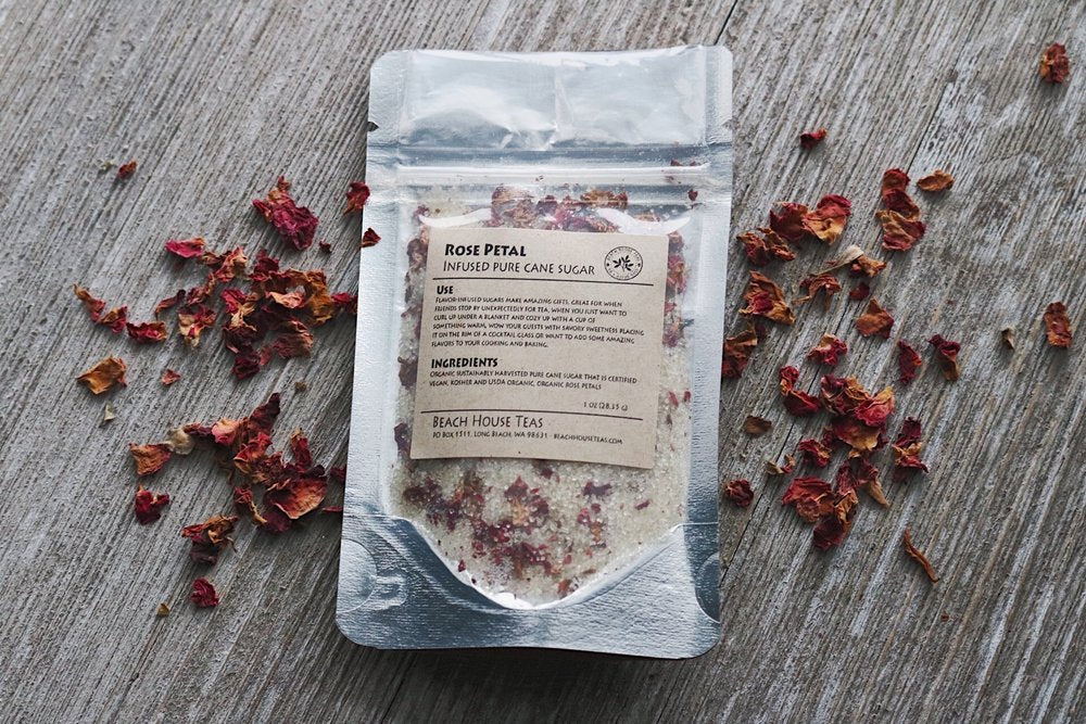 rose petal infused artisan culinary sugar by beach house teas