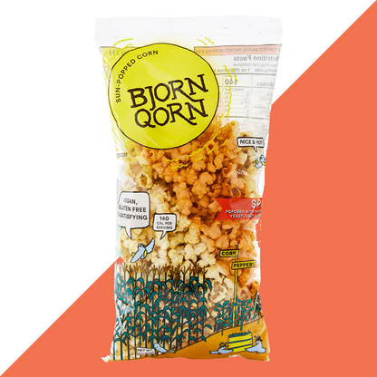 Bjorn Qorn Spicy Popcorn Bags - 12-Pack x 3oz Bags by Farm2Me