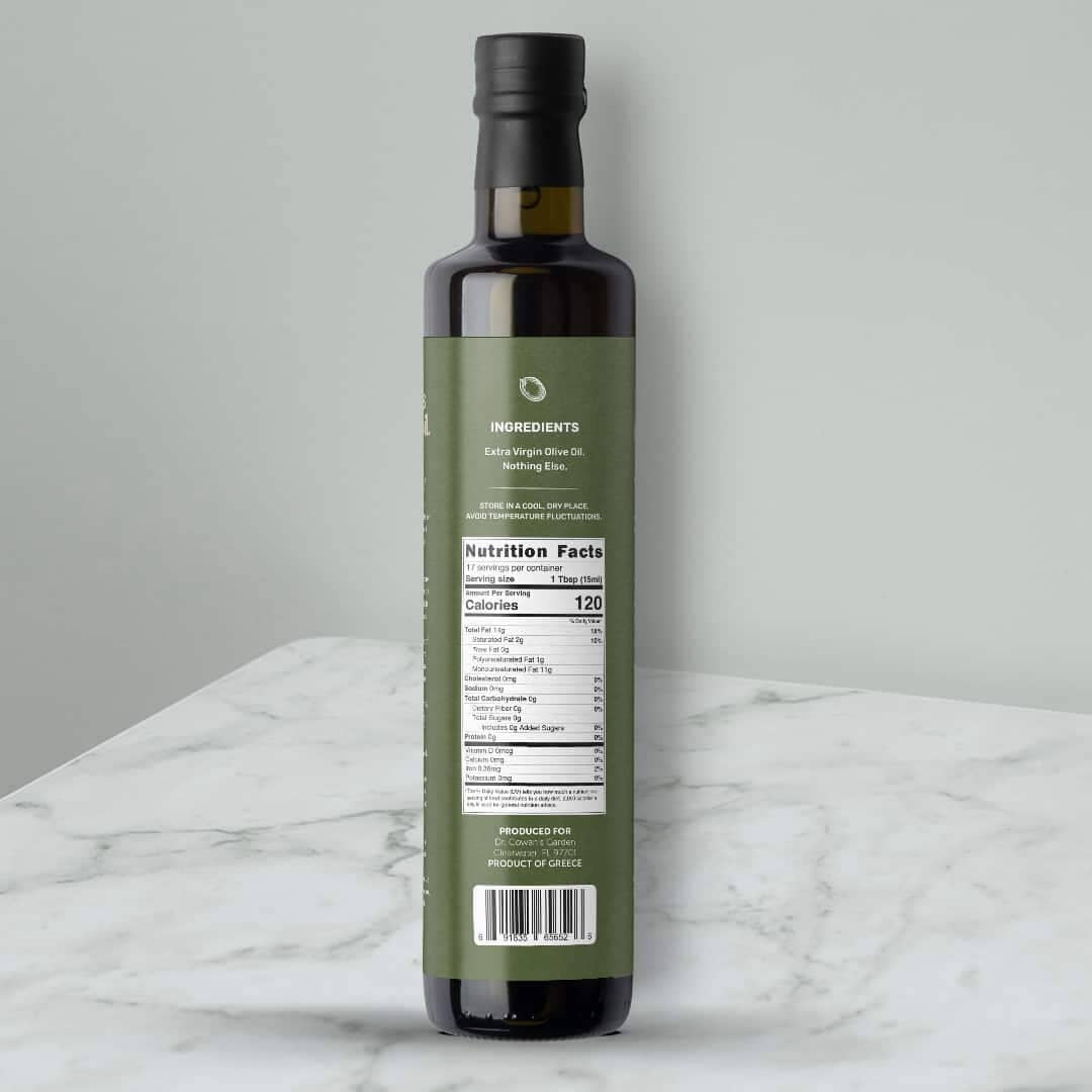 500+ polyphenol organic extra virgin olive oil by dr. cowan's garden