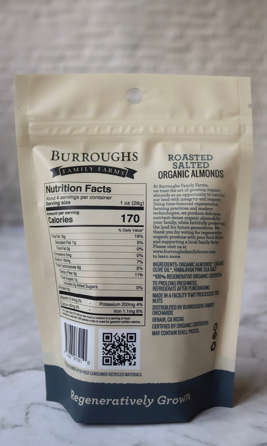 regenerative organic roasted salted almonds by burroughs family farms