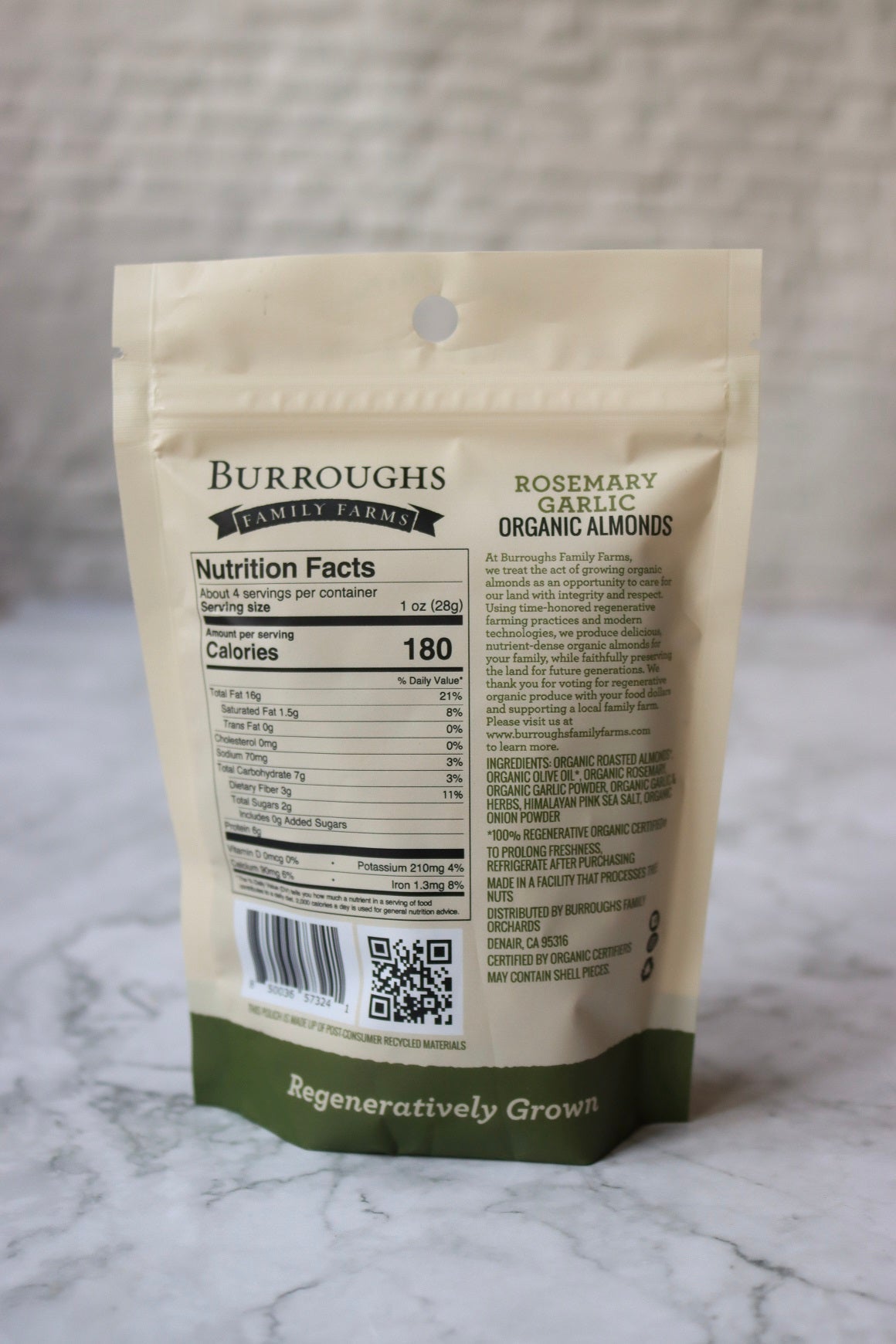 regenerative organic rosemary garlic almonds by burroughs family farms