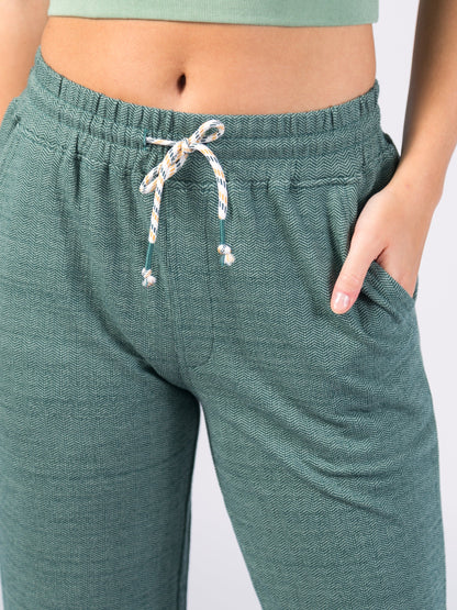 Wide Leg Herringbone Flex Pants | Calathea Green by Happy Earth