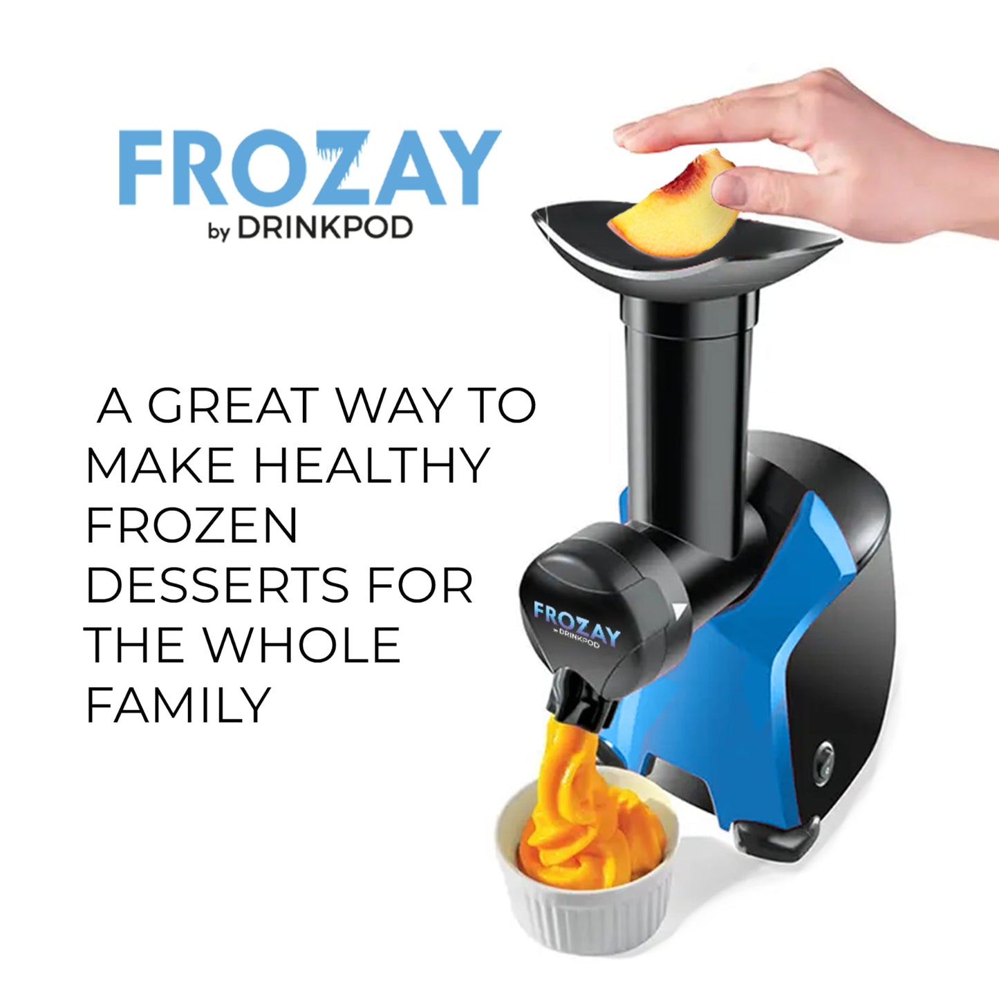 frozay dessert maker 2.8 qt. color blue, vegan ice cream & frozen yogurt maker soft serve desserts with recipes (black/blue) by drinkpod