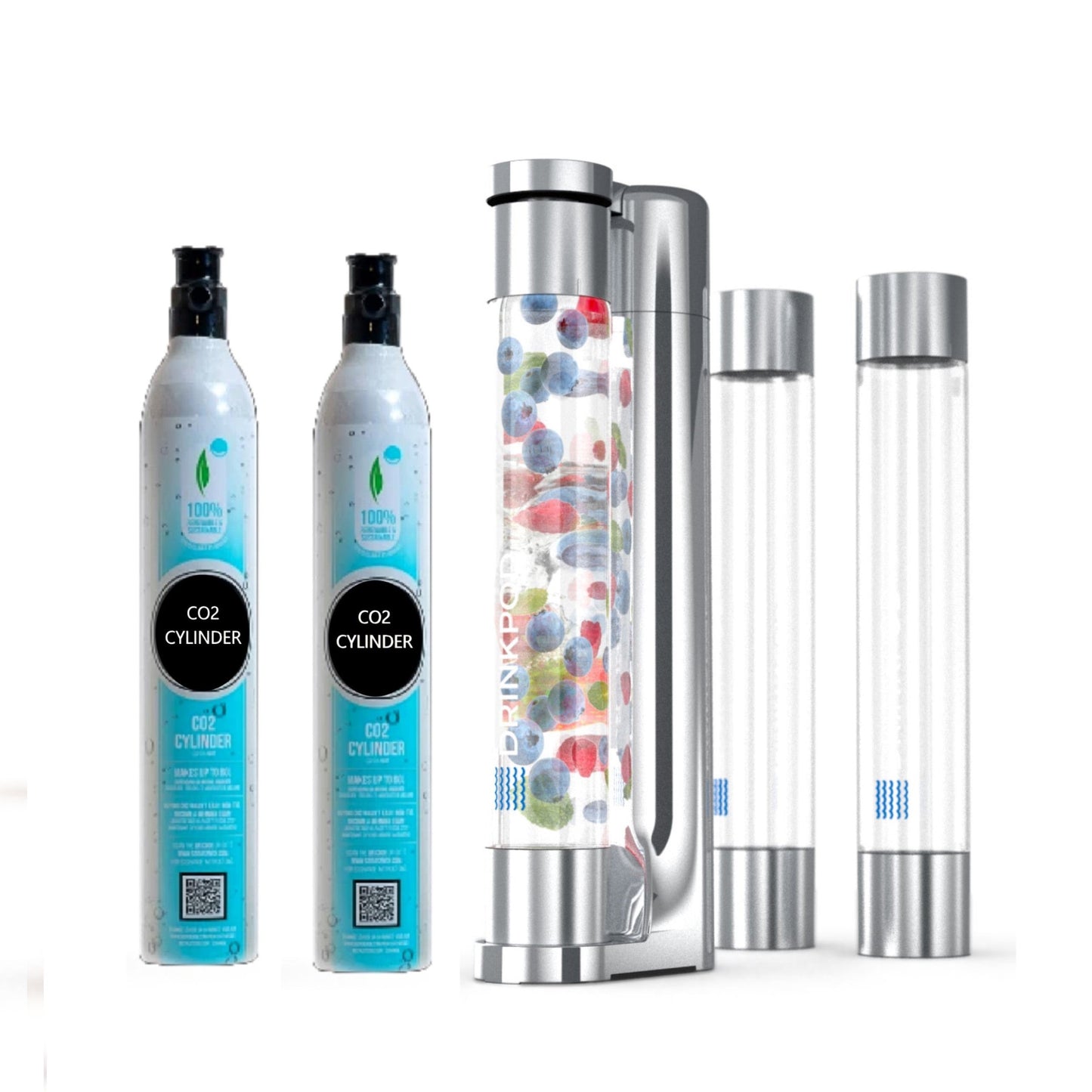 fizzpod 1+ soda maker + co₂ cylinder (2-pack) by drinkpod