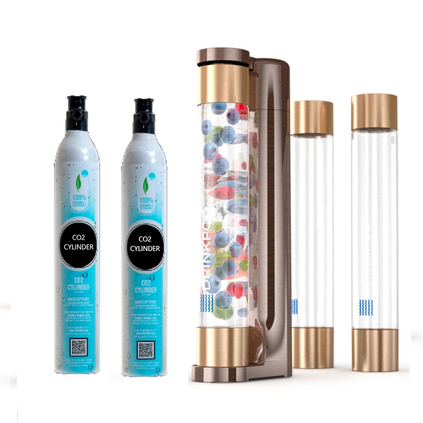 fizzpod 1+ soda maker + co₂ cylinder (2-pack) by drinkpod