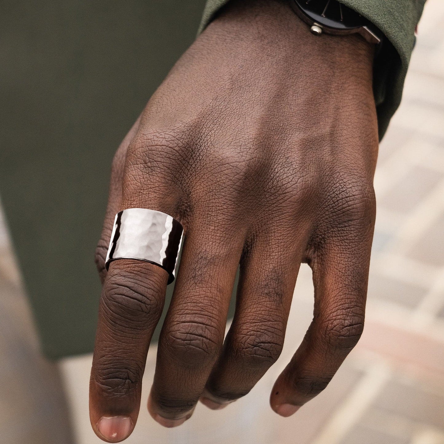 men's hammered wide ring by eklexic