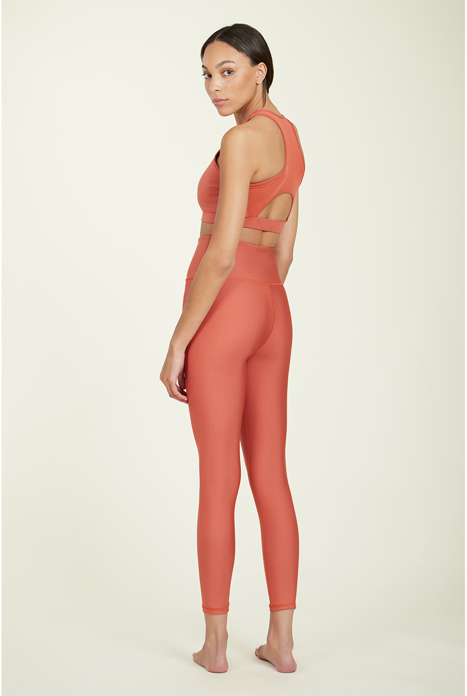 over-time recycled poly high waist legging in hotsauce by alamae