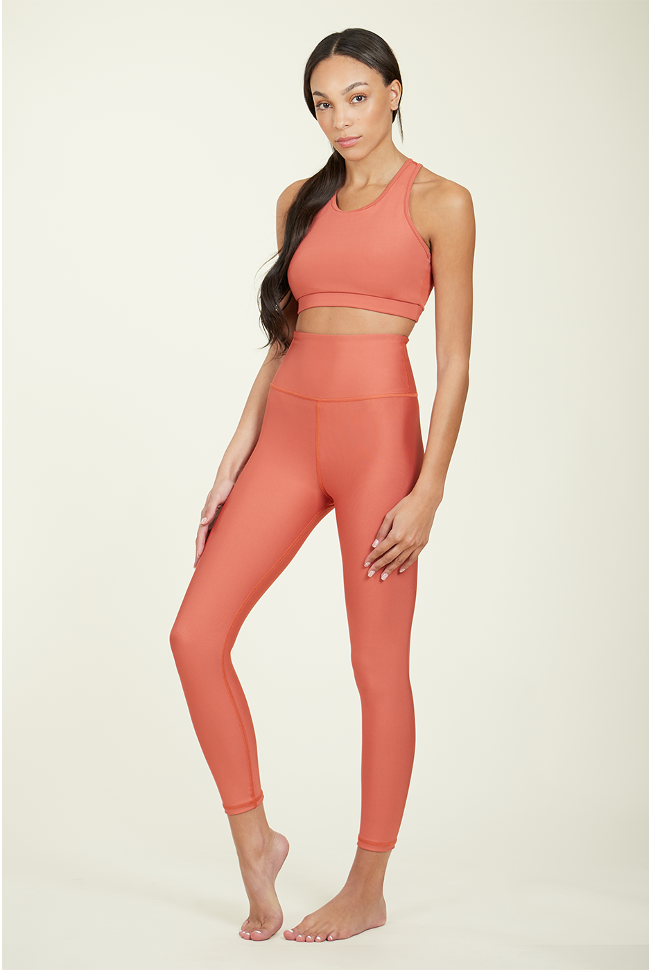 over-time recycled poly high waist legging in hotsauce by alamae