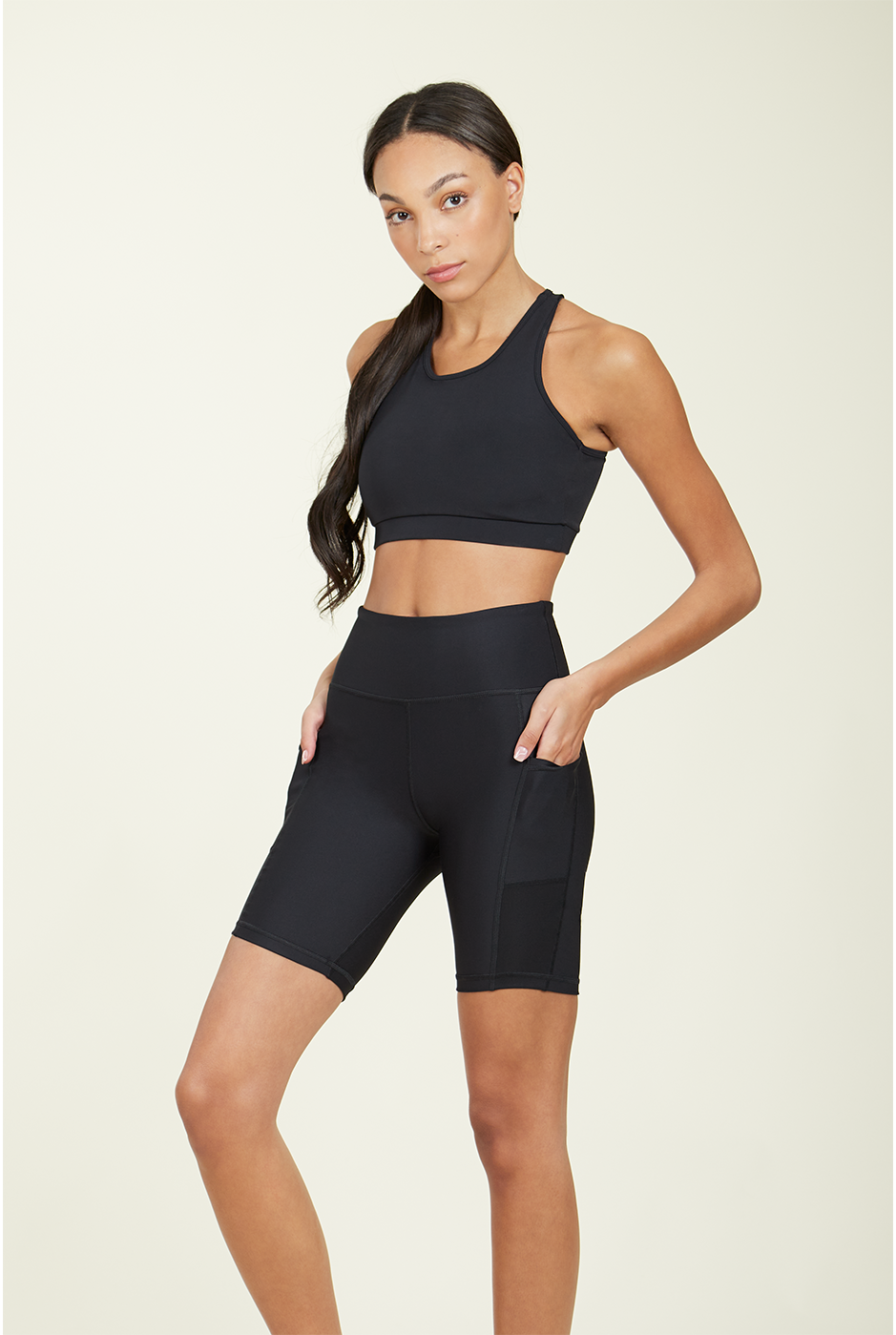 over-time recycled poly biker shorts in black by alamae