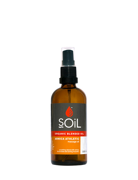 organic arnica athletic blended oil 100ml by soil organic aromatherapy and skincare