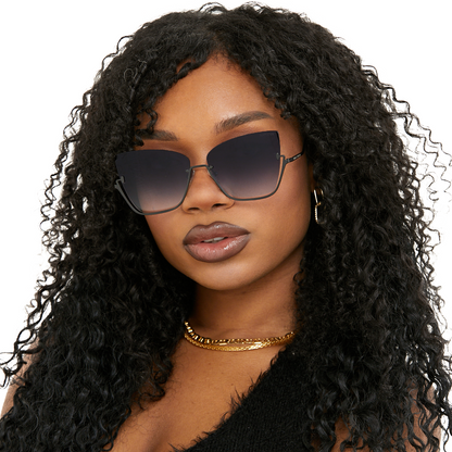 Vixen - Black Lens Black Frame Metal Cateye Sunglasses by TopFoxx