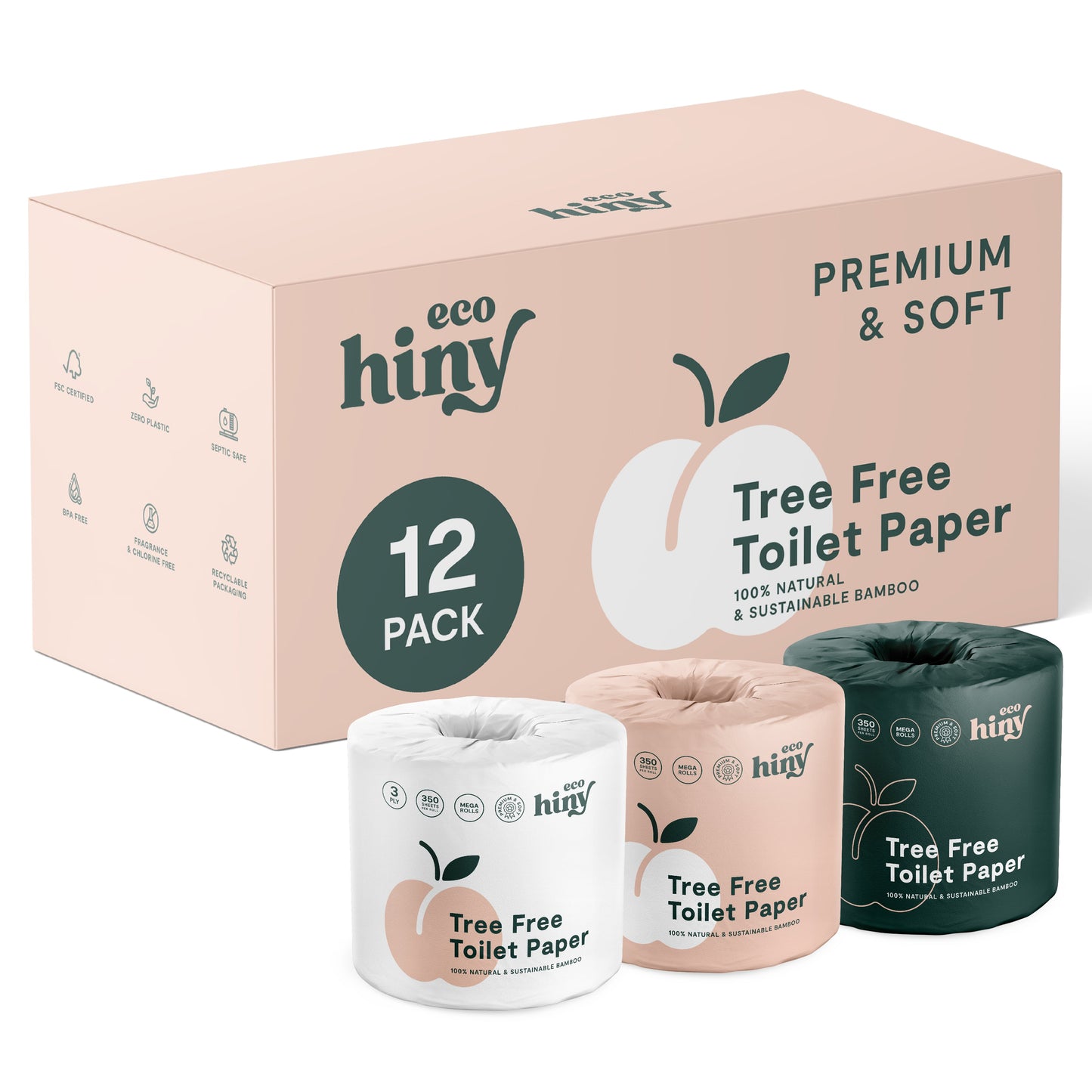 premium bamboo toilet paper | mega rolls, 3 ply & 350 sheets