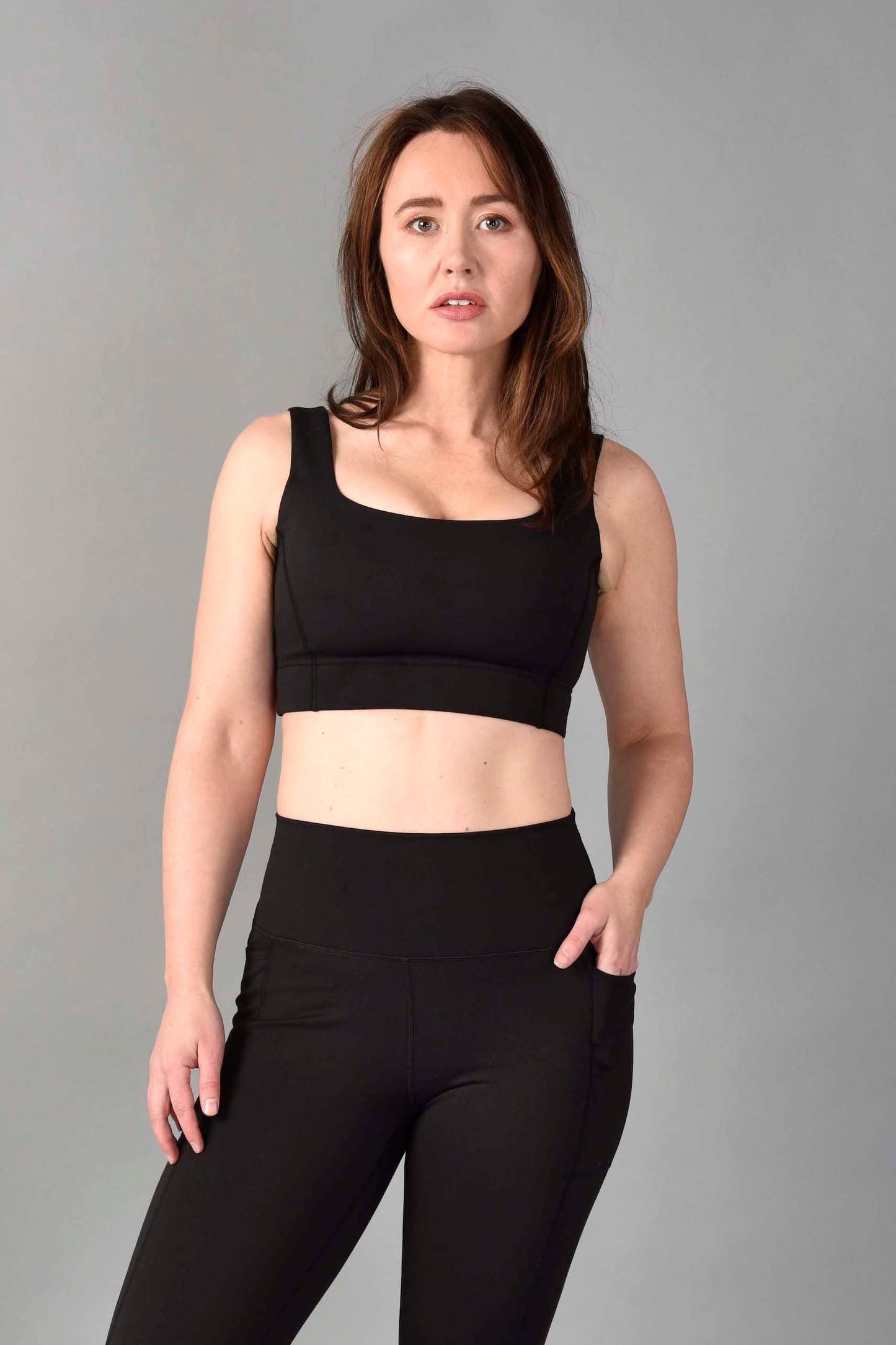 brigitte recycled core compression longline bra in matte black by wear love more