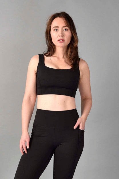 Brigitte Recycled Core Compression Longline Bra in Matte Black by Wear Love More