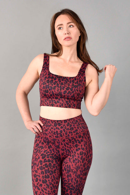 Brigitte Recycled Luxe Longline Bra in Red Velvet Leopard by Wear Love More