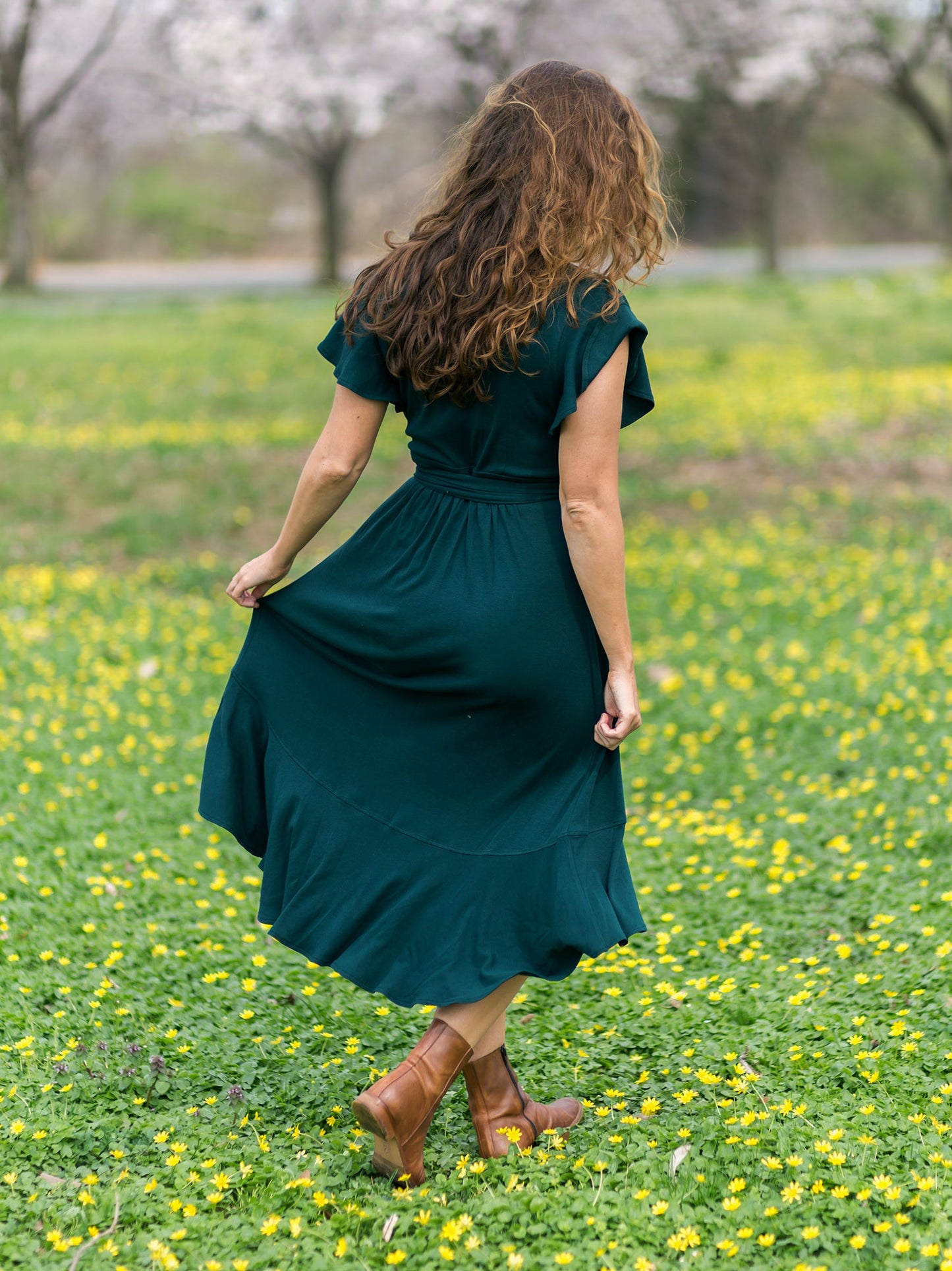 monstera ruffle wrap dress by happy earth