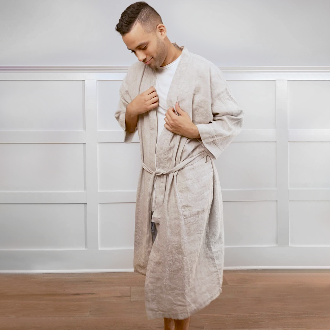 melange linen bathrobe by beflax linen