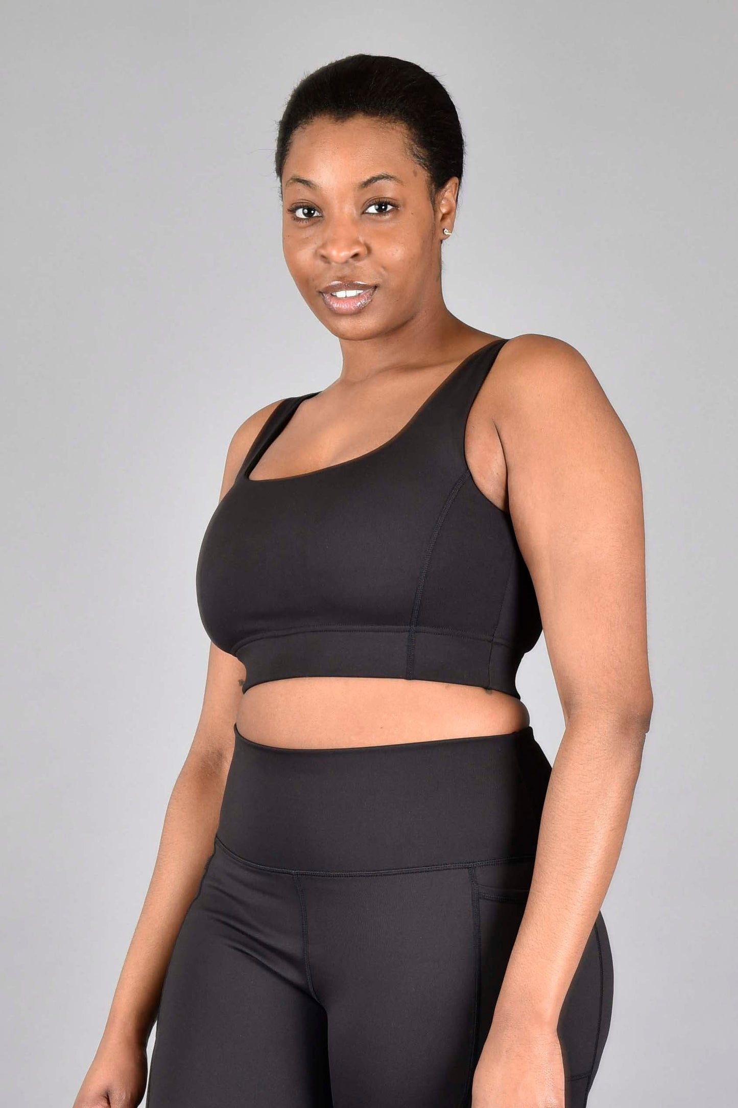 brigitte recycled core compression longline bra in matte black by wear love more